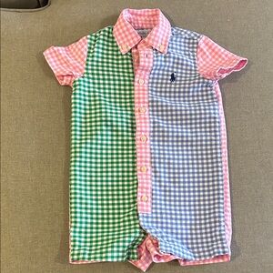 Ralph Lauren Pink, Green, and Blue Gingham Party Baby Romper